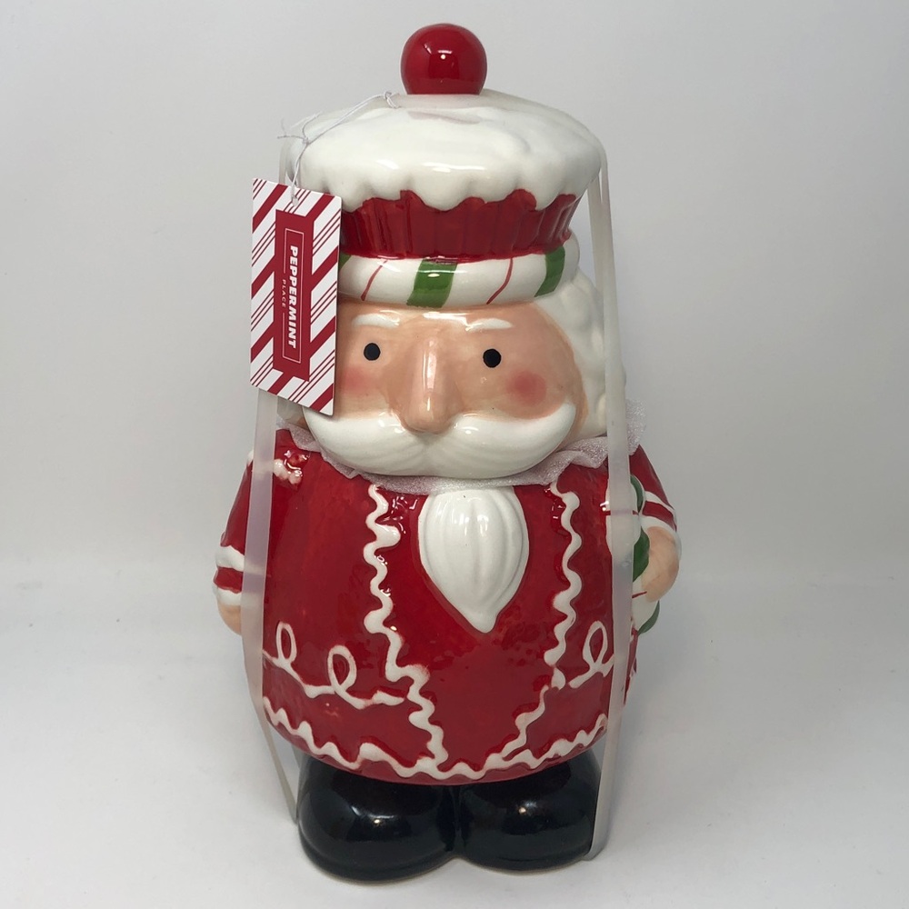 Peppermint Santa Cookie Jar in Red and White